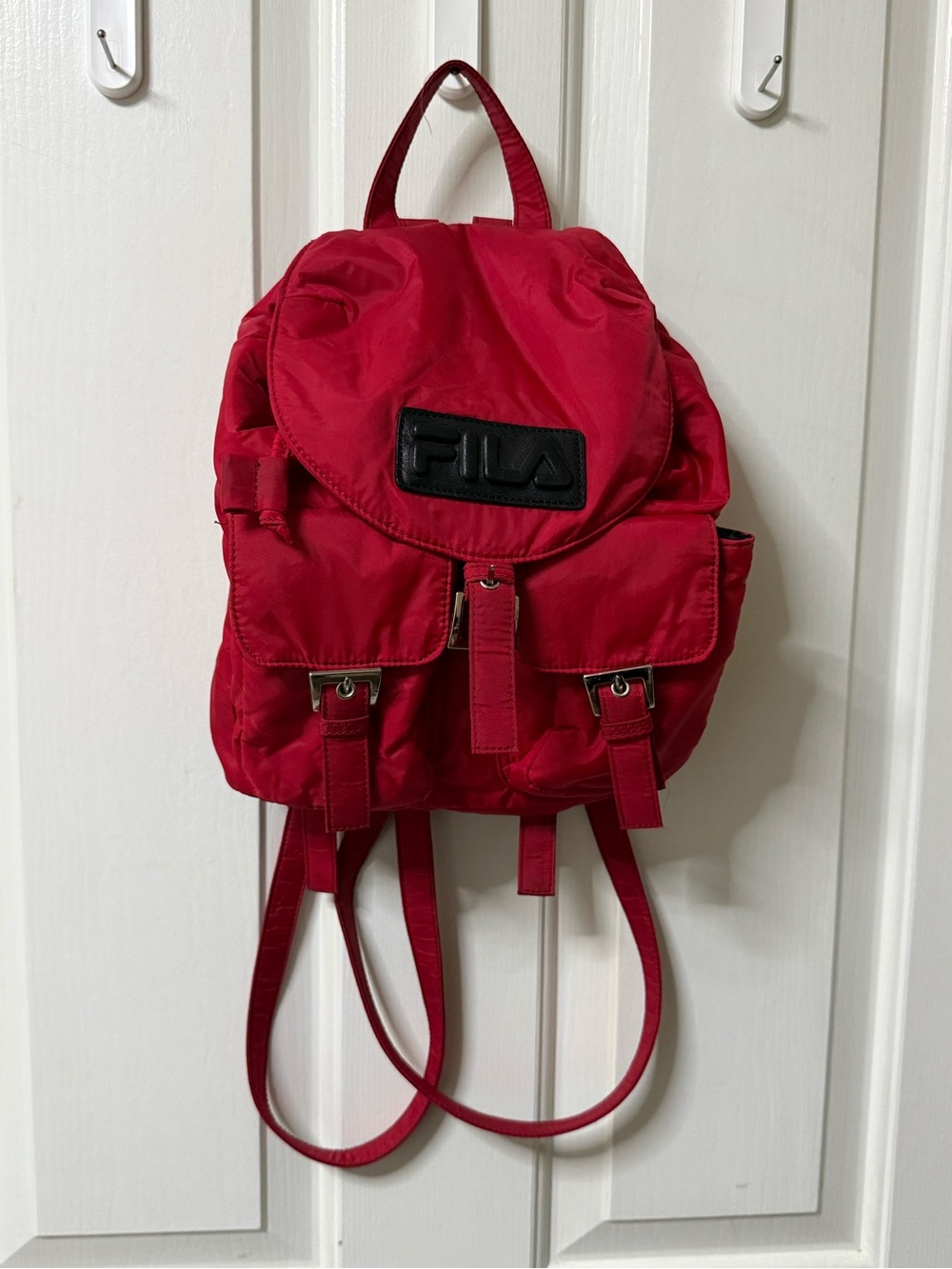 Fila Red Nylon Drawstring Rucksack with Front Pockets